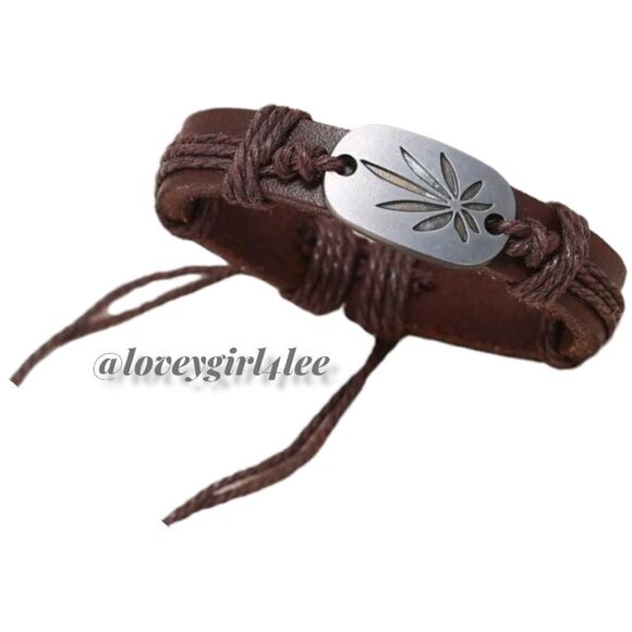 BROWN VEGAN LEATHER LEAF BRACLET #P1 - Picture 5 of 6